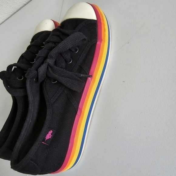Lacoste women's rainbow sole sneakers in size 8.5, low platform lace up. Black - Picture 5 of 9